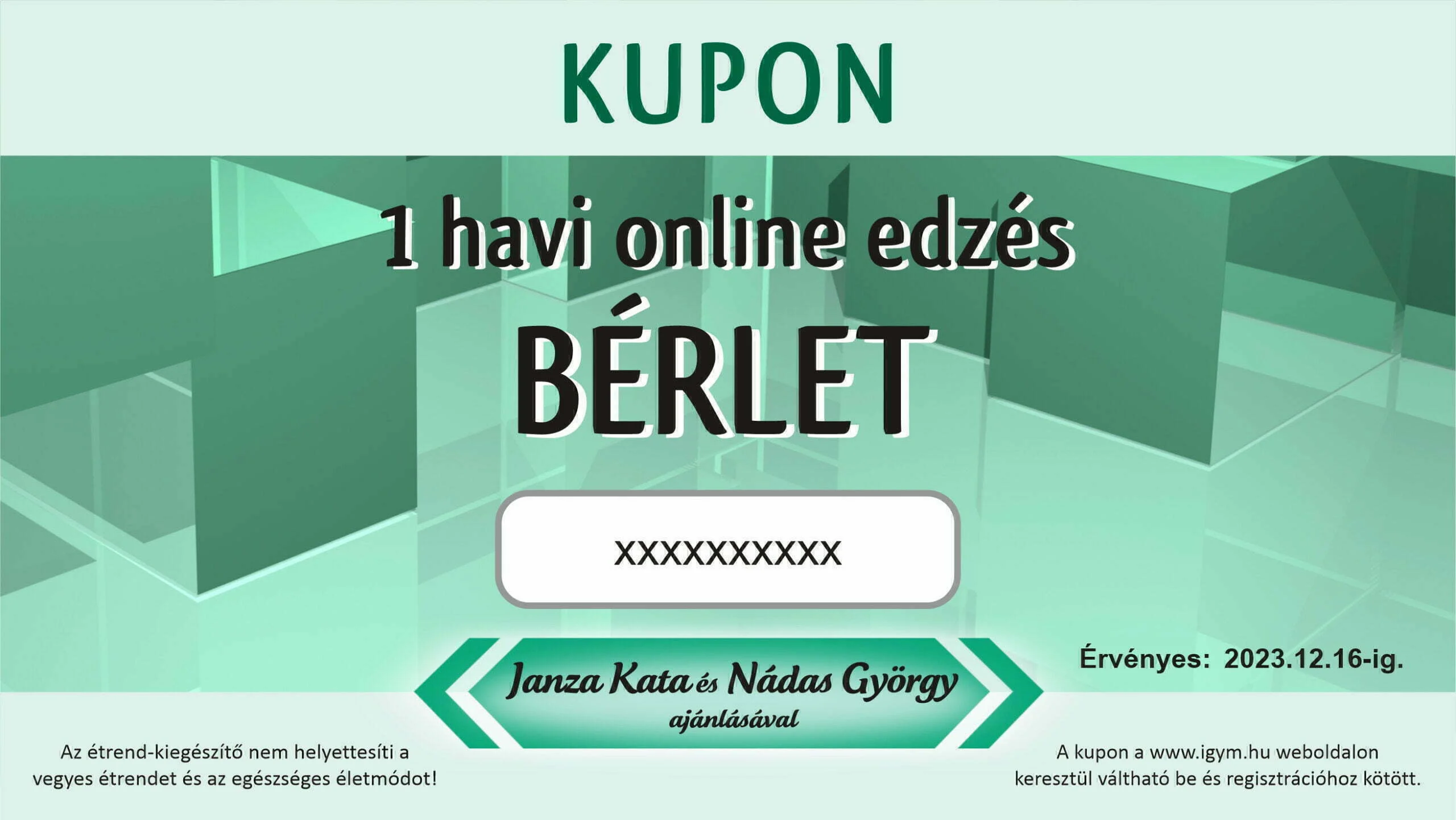 Ajándék kupon (1 havi online edzés, ingyenes étrend, 1000 forint kedvezmény)